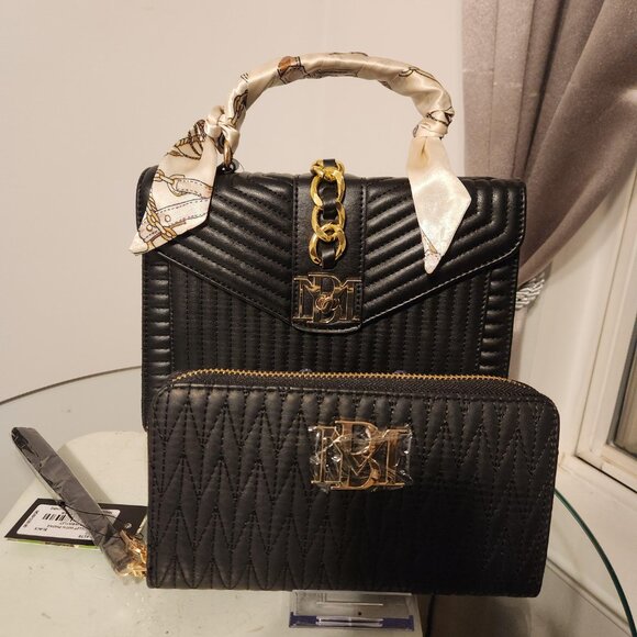 Badgley Mischka *NWT* Black Quilting Crossbody, Chain w/letter lock set, 4FER - Picture 4 of 13